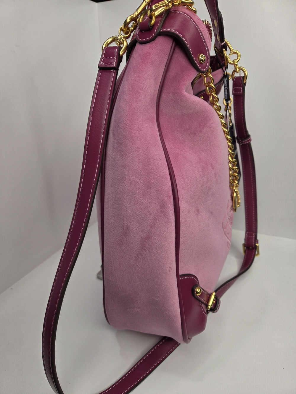 💕▪️Juicy Couture▪️uk Exclusive Twig Pink Suede Purple Trim Gold Chain Hobo Bag - Picture 7 of 13